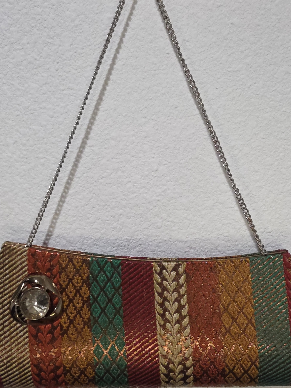 Multicolor Woven Evening Clutch with Gem Accent